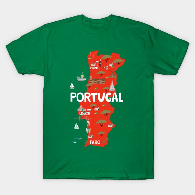 Portugal Illustrated Map T-Shirt by JunkyDotCom